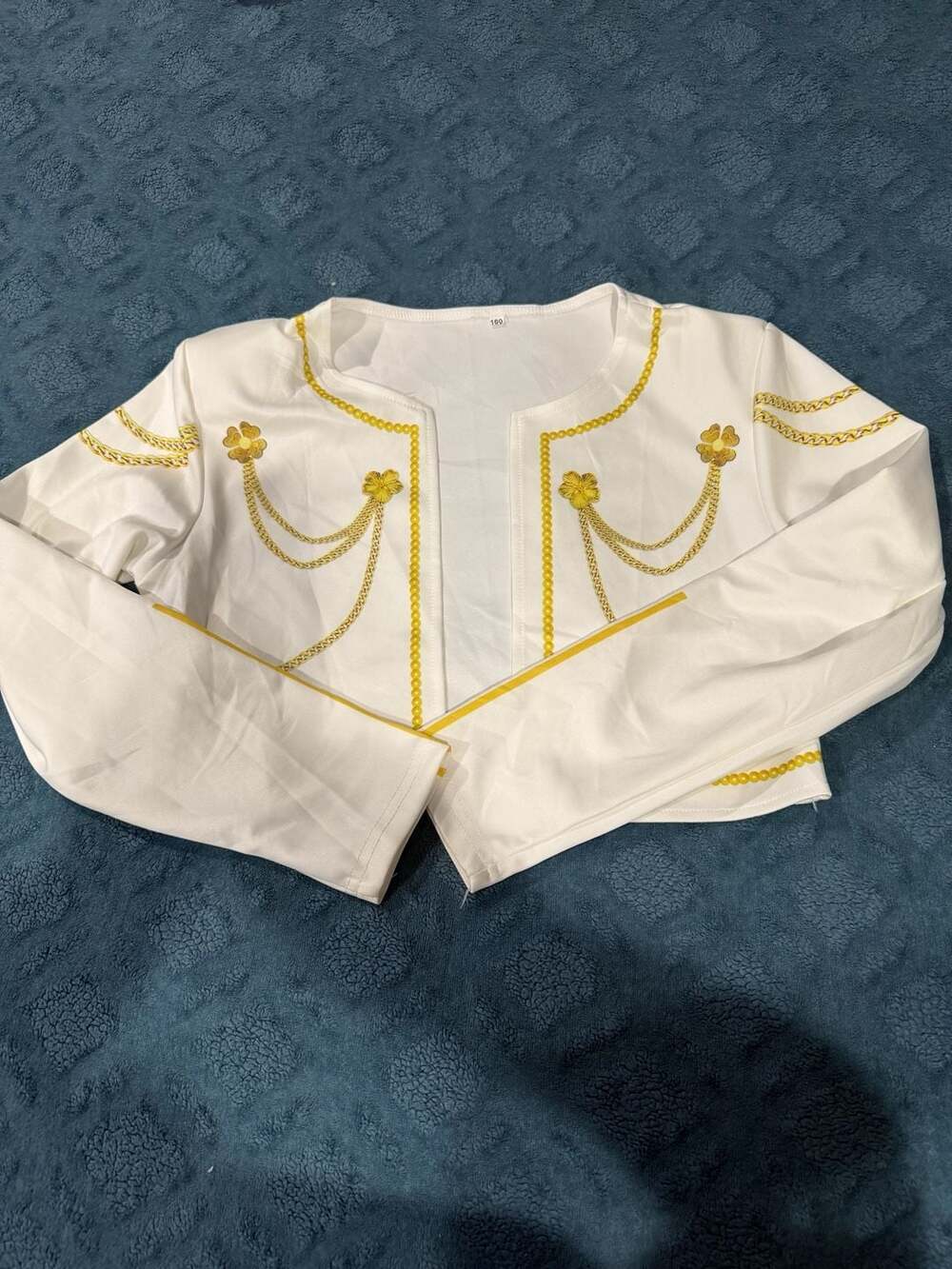 Kids K-Pop Idol Stage Performance White Cropped Jacket with Gold Chain Trim